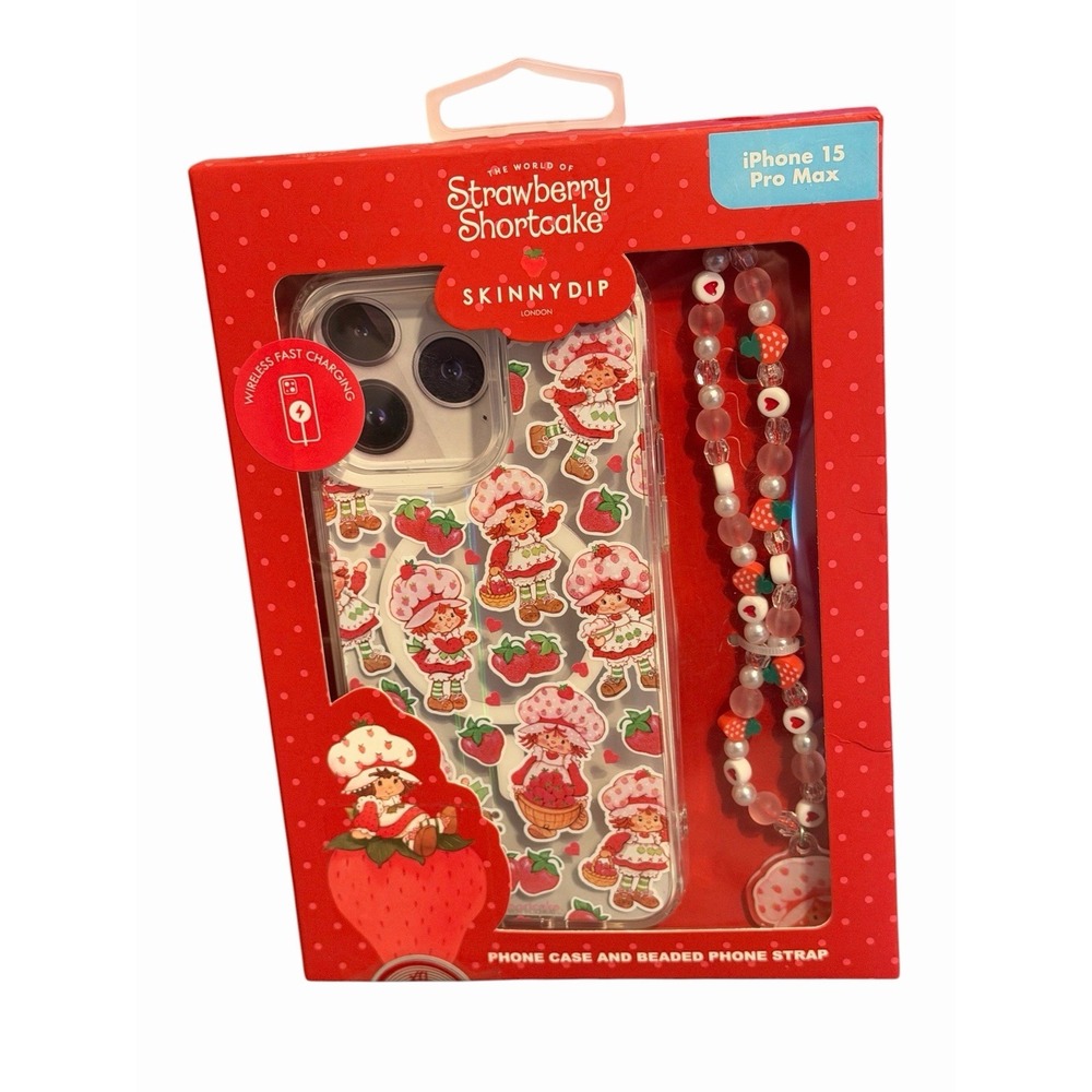 Strawberry Shortcake Phone Case & Beaded strap iPhone 15 Pro Max NIB